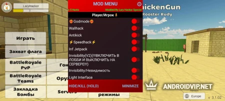 Mod Menu on chicken gun 2.9.01 by Lary Hacker 